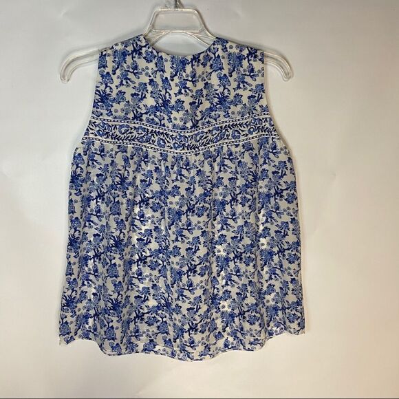 Rebecca Taylor Silk Aimee Print Blue White Top - Picture 4 of 7